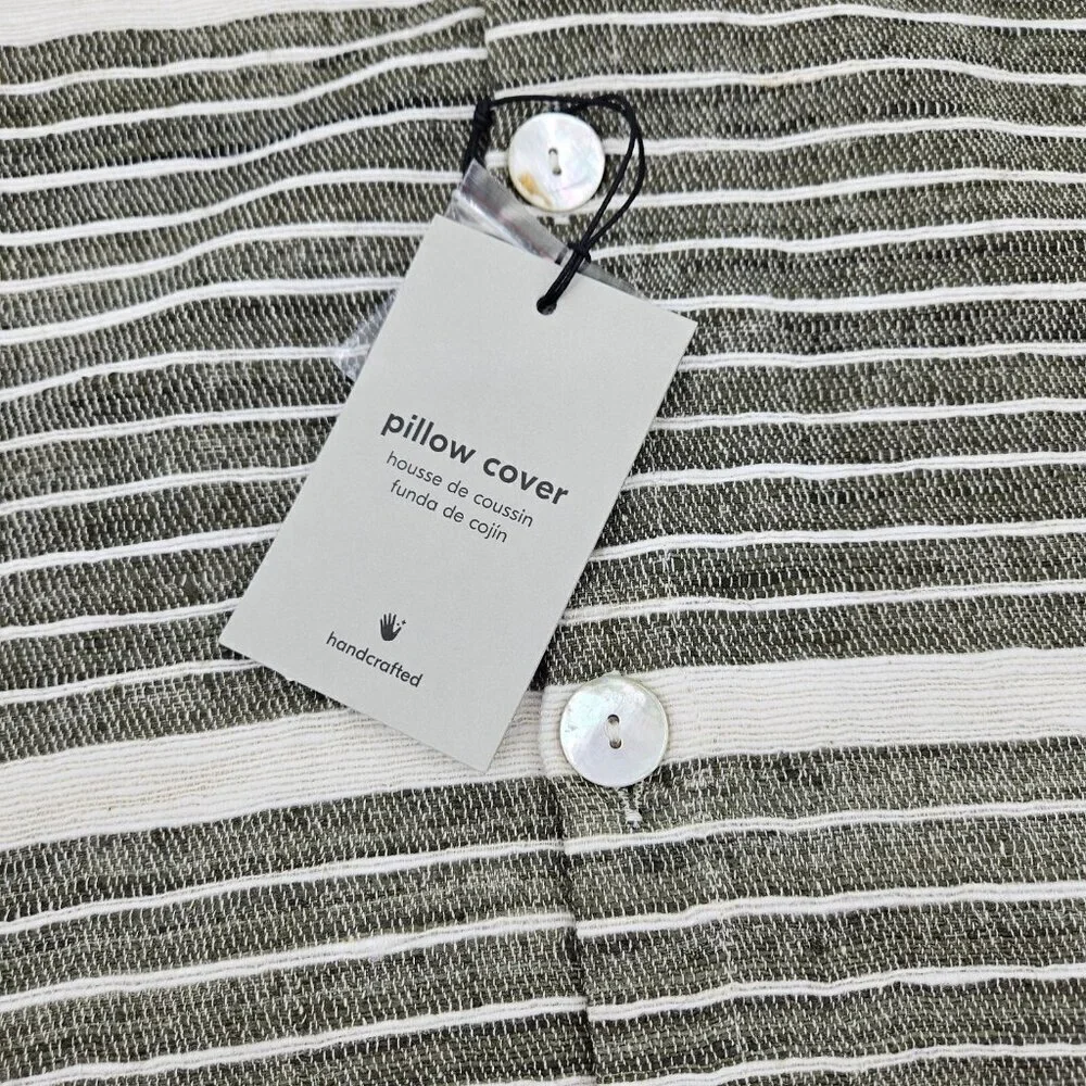 New West Elm Pillow Cover 20 x 20 Olive Green Mini Stripe Cotton Silk